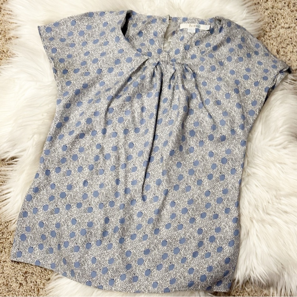 Boden Blue White and Black Silk blend floral dotted top. UK6/USA2